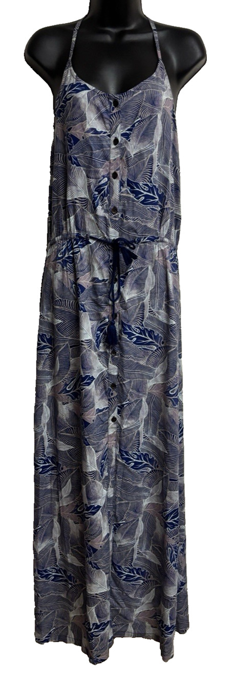 Roxy Dress Women Maxi Medium M Blue Gray Slit V-Neck Casual Summer Spring New